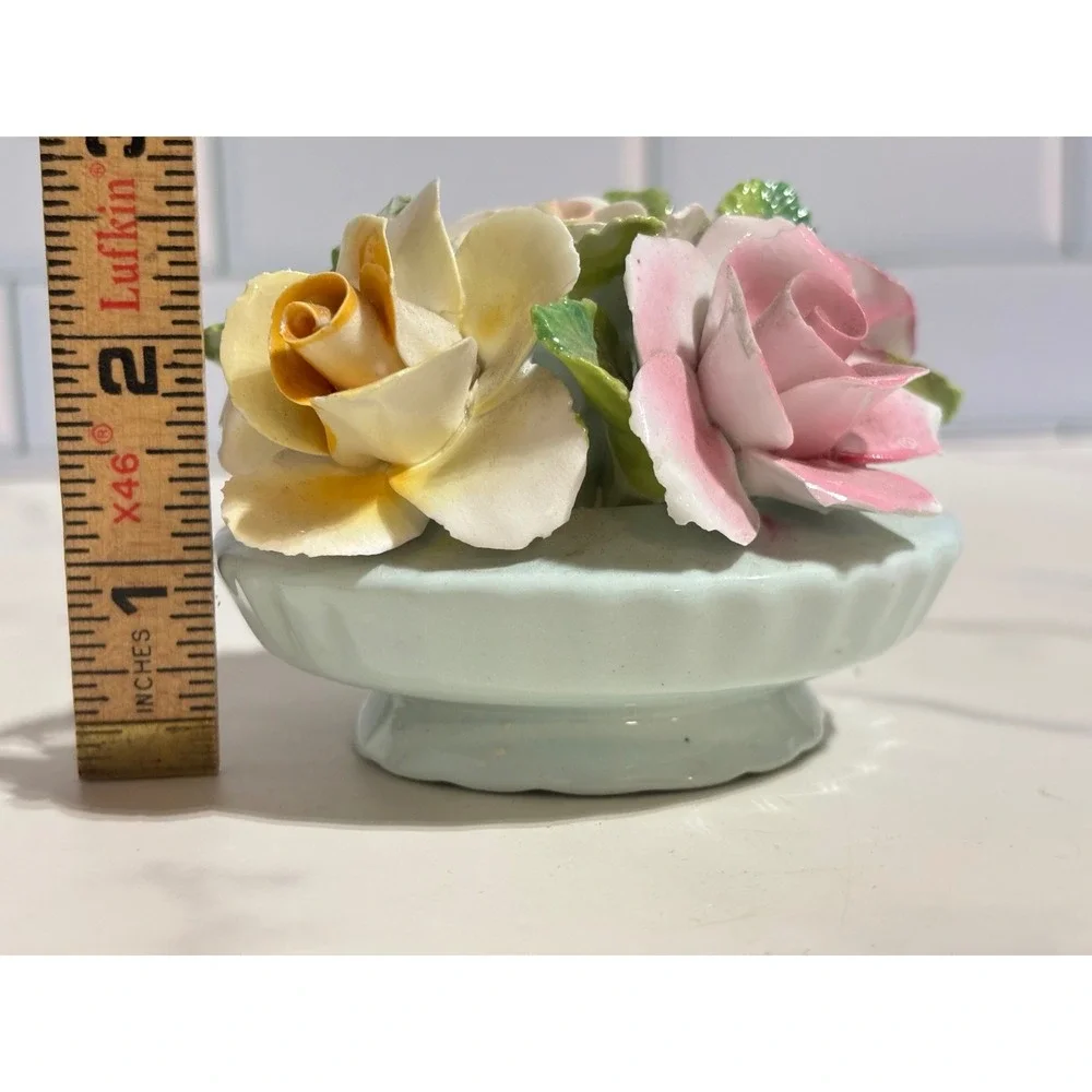 Vintage Porcelain Rose Floral Cluster Figurine Pink Yellow Burgundy Bouquet